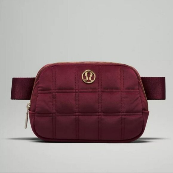 lululemon athletica Handbags - Lululemon Everywhere Belt Bag Quilted Velour Wine Berry Burgundy Gold 1L